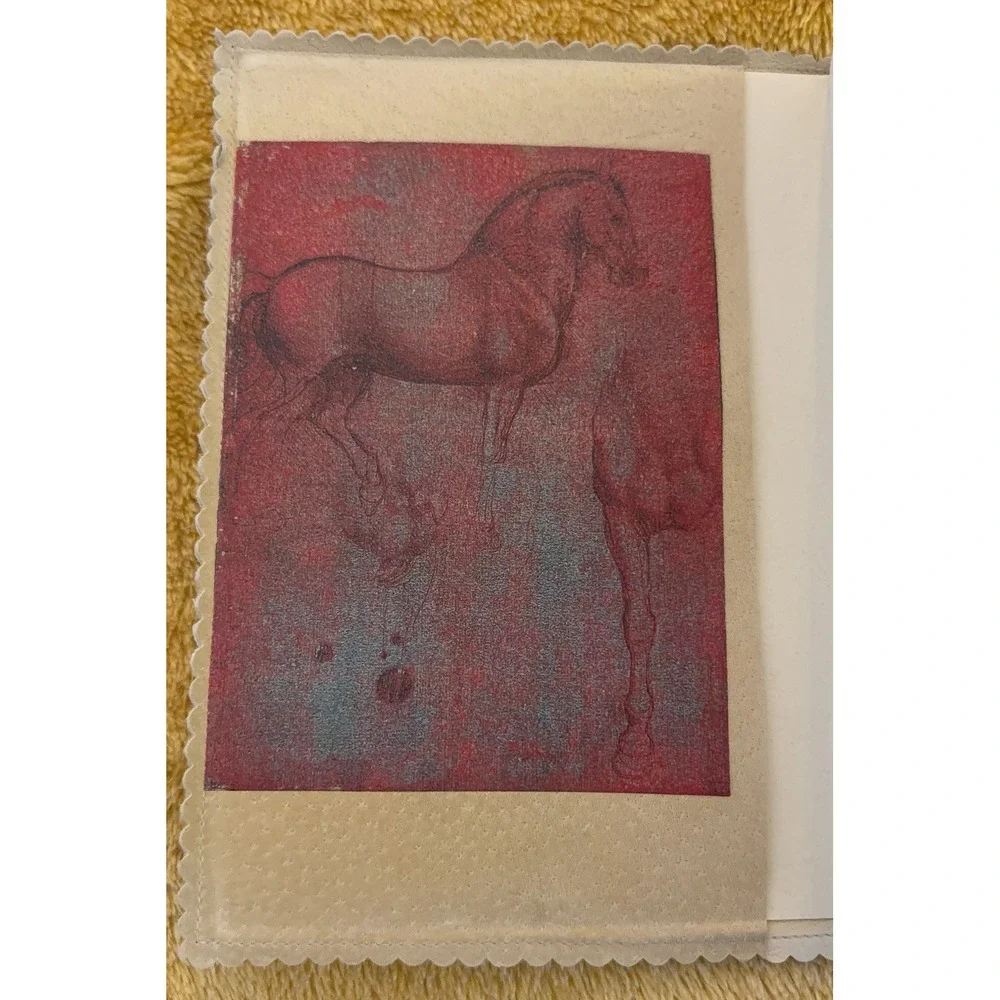 Vintage Ingrid Cusson Suede Leather‎ Journal Gold Gilt Horse Study c2000
